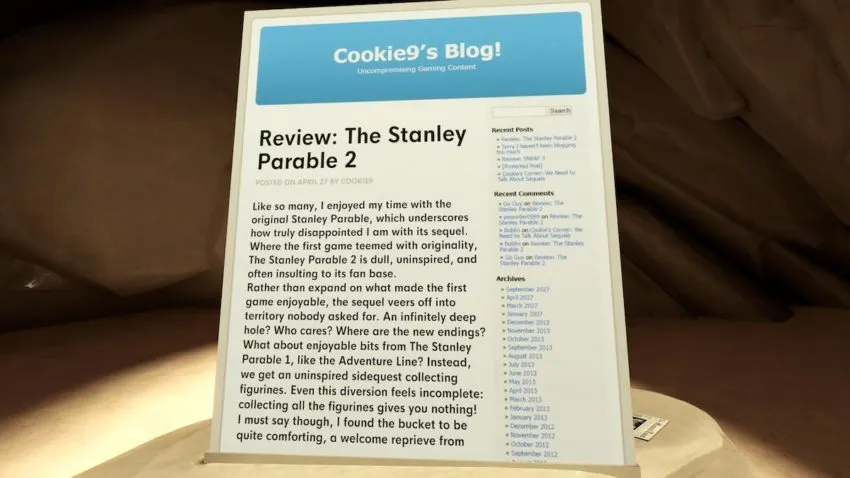 Screenshot of a bad review of The Stanley Parable 2