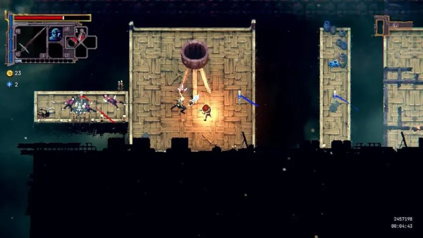 Protagonist fights an enemy in Loot River