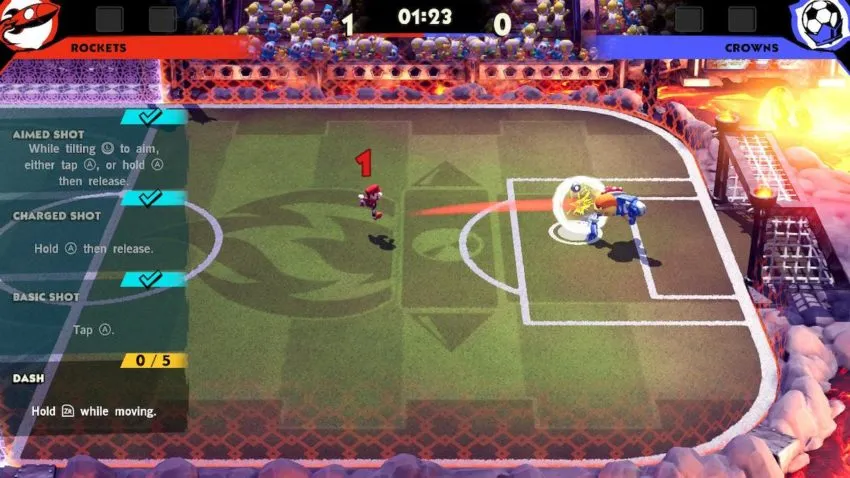 Mario kicks a soccer ball